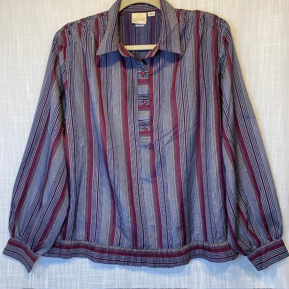 Vintage Lykettes Purple Stripe Secretary 1/4 Button Womens Blouse XLIds ther